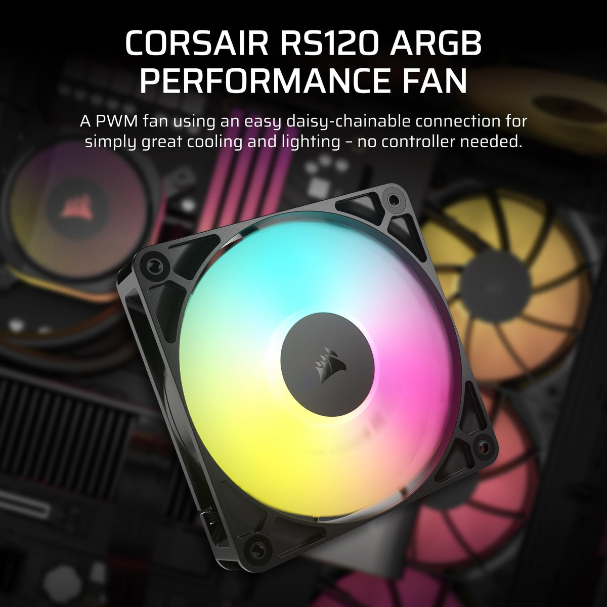 CORSAIR RS120 ARGB 120mm PWM Fans – Daisy-Chain Connection – Low-Noise – Magnetic Dome Bearing – Triple Pack – White