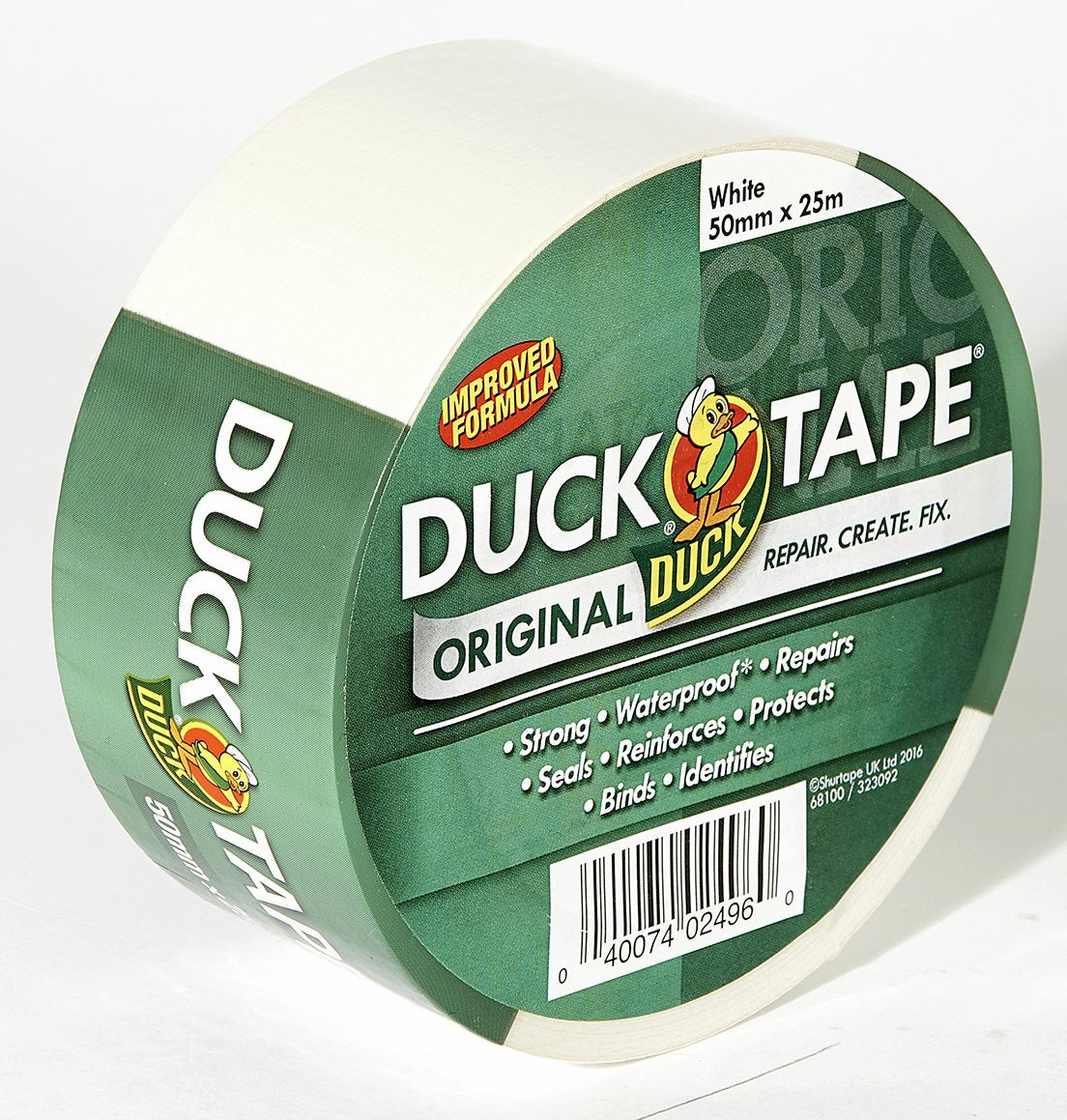 Duck Tape Original White Duct Tape, 50mm x 25m Heavy Duty, Waterproof Gaffer, Gaffa Sticky Tape, Strong Adhesive Cloth Repair Tape, Suitable for Packing boxes, Moving House, Parcels or Packaging