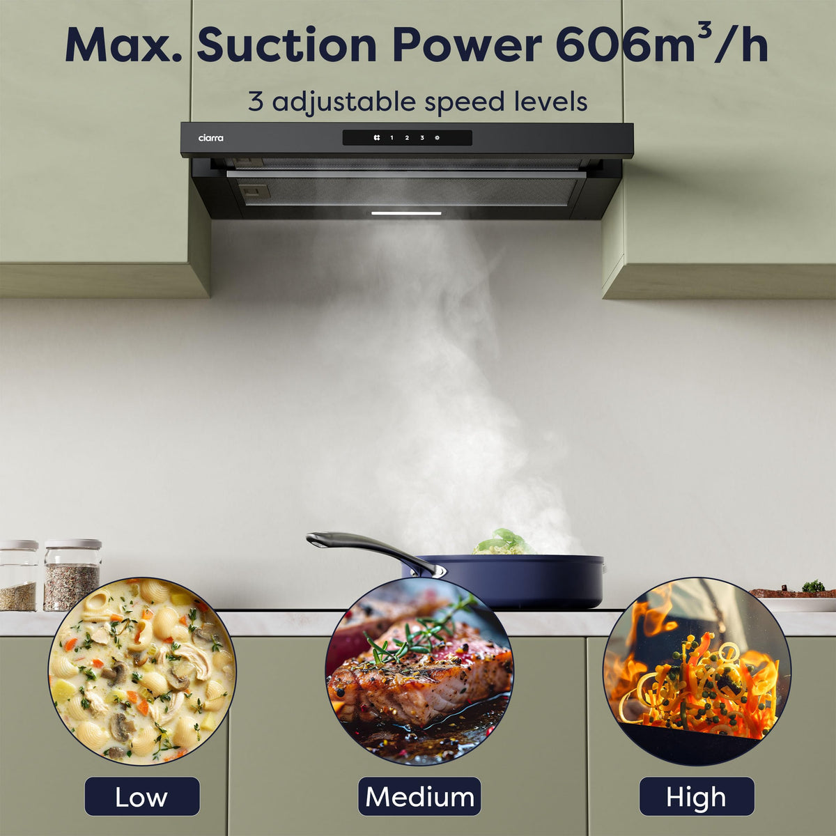 CIARRA Telescopic Cooker Hood 60cm 391m³/h LED Light 2-Speed A++ CBCS6906D