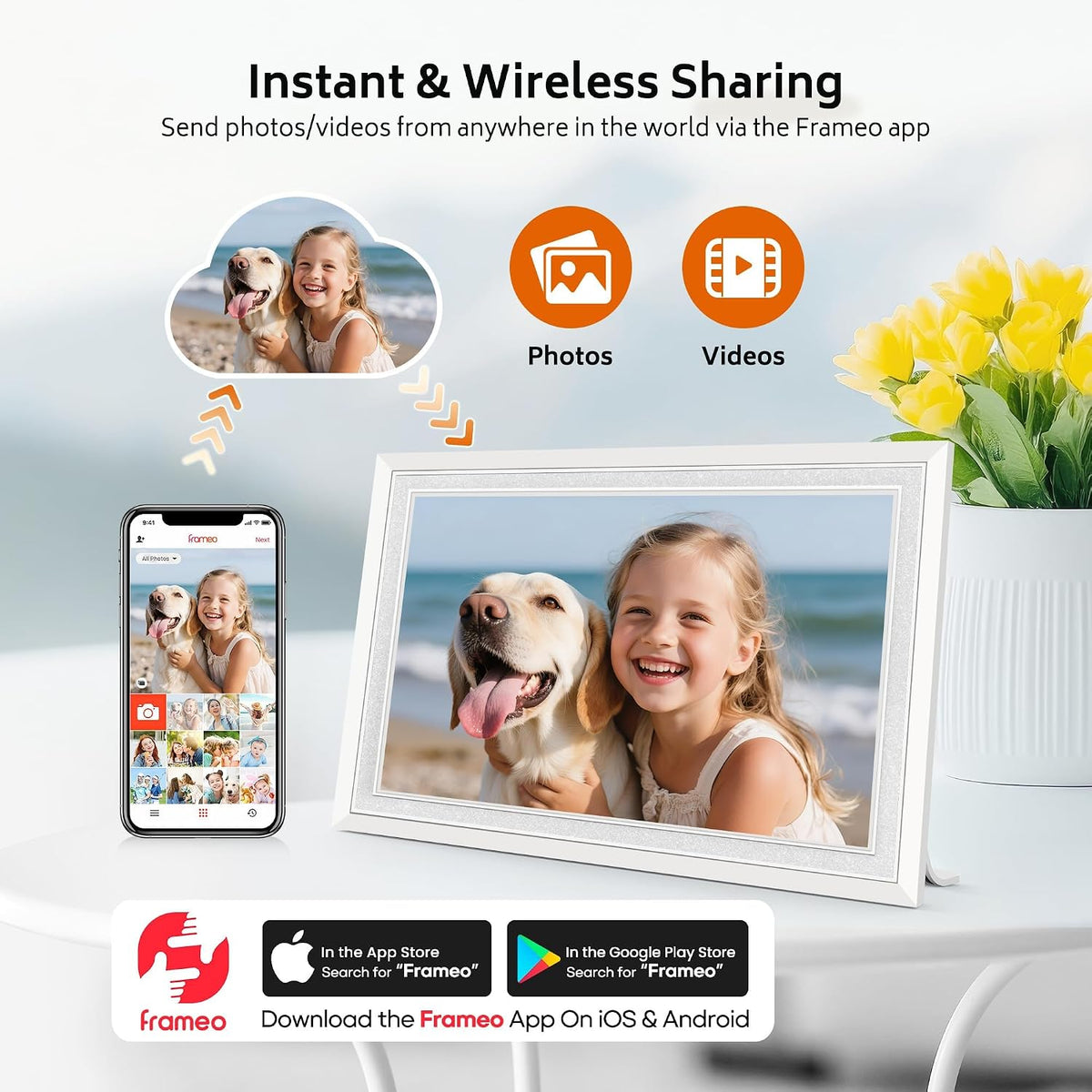 Frameo WiFi Digital Photo Frame 10.1 Inch - 1280x800 HD IPS Touch Screen Picture Frame Electronic, 32GB Memory, Auto Rotate, Wall Mountable, Digital PictureFrame for Sharing Photos and Videos