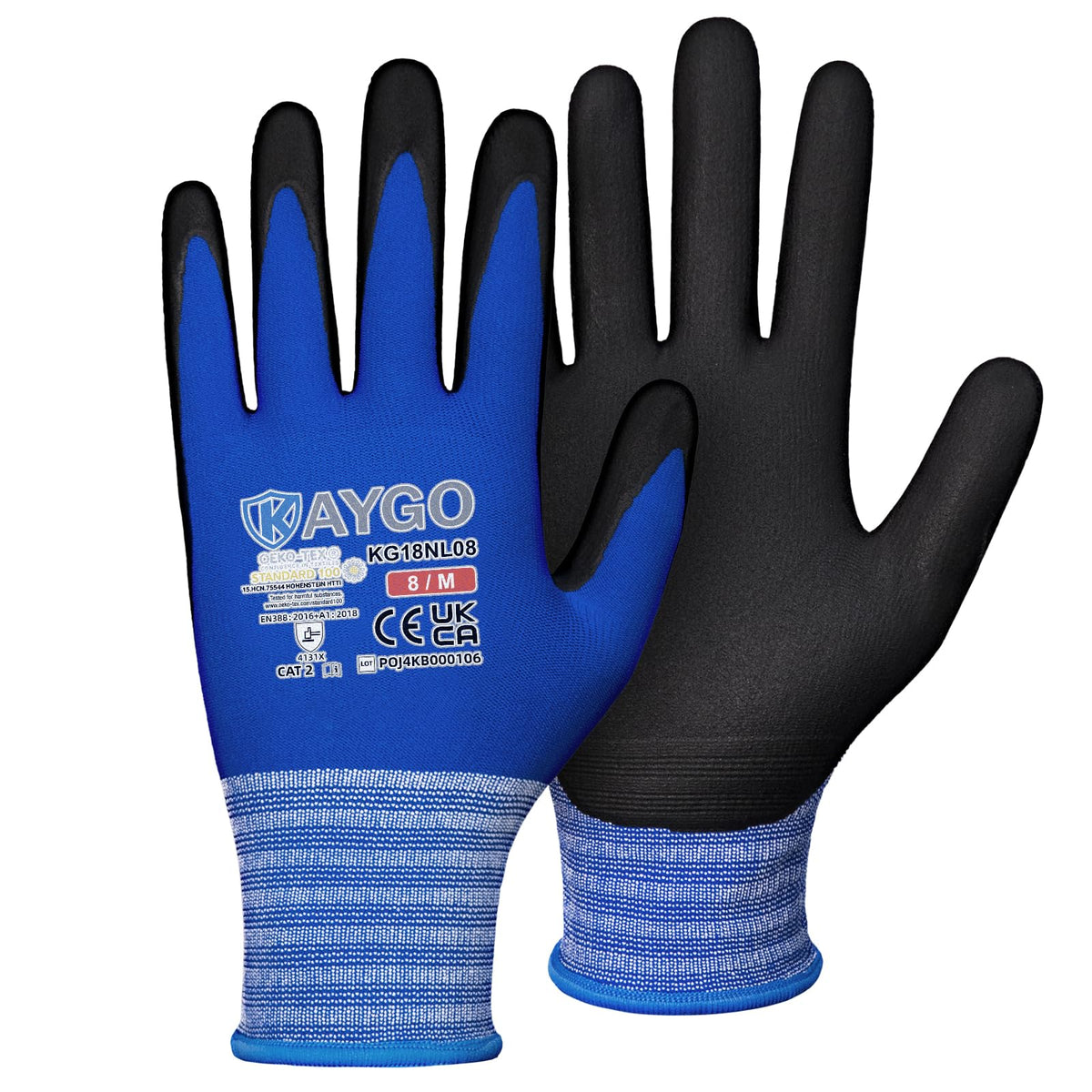 KAYGO Safety Work Gloves MicroFoam Nitrile Coated 12 Pairs, KG18NB