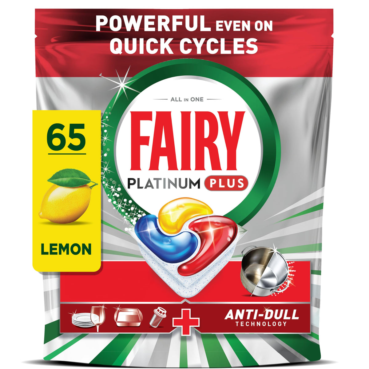 Fairy Platinum Plus Dishwasher Tablets Lemon, 65 Capsules