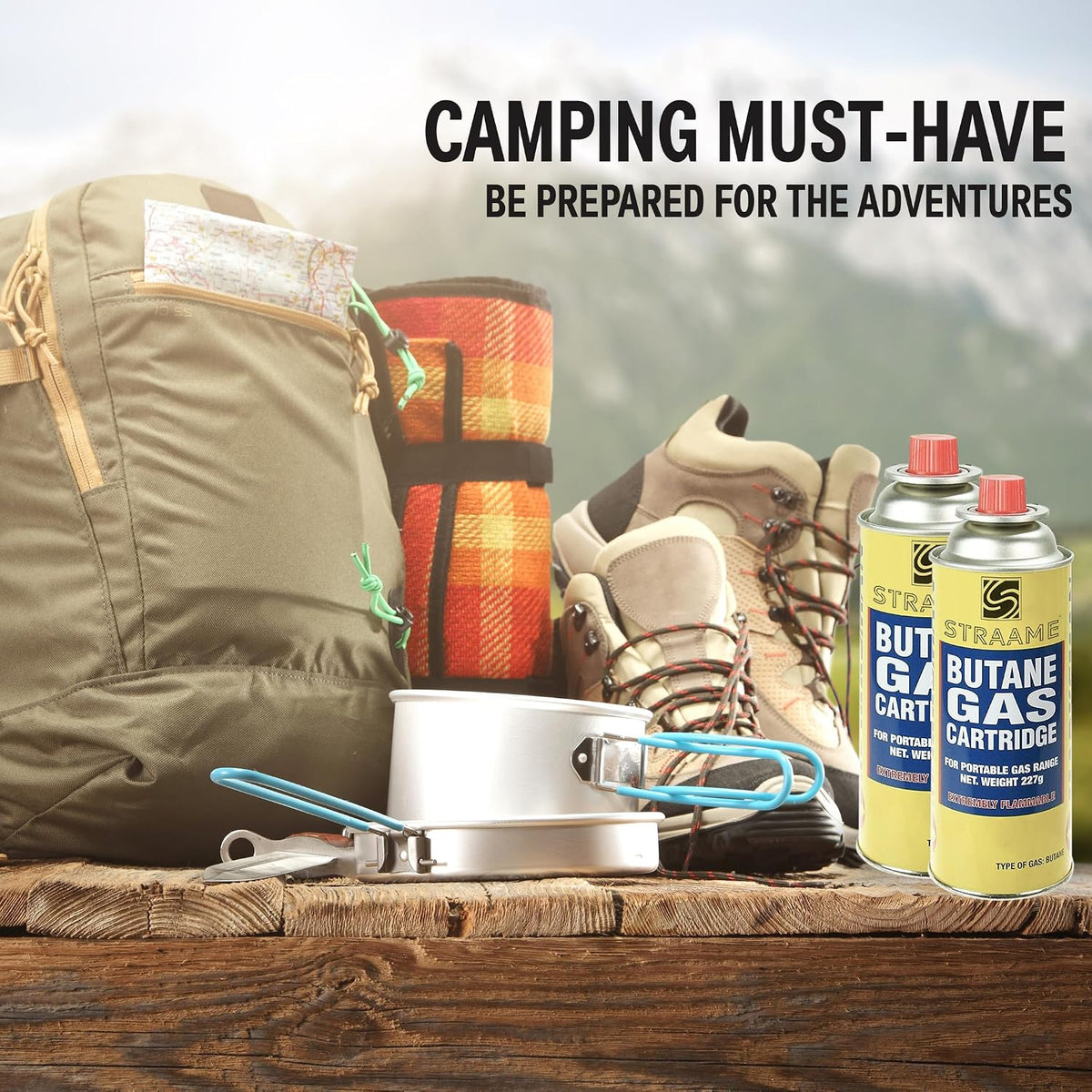 Straame Camping Gas Cartridges 227g, Portable Push-Fit Canisters, Pack of 4