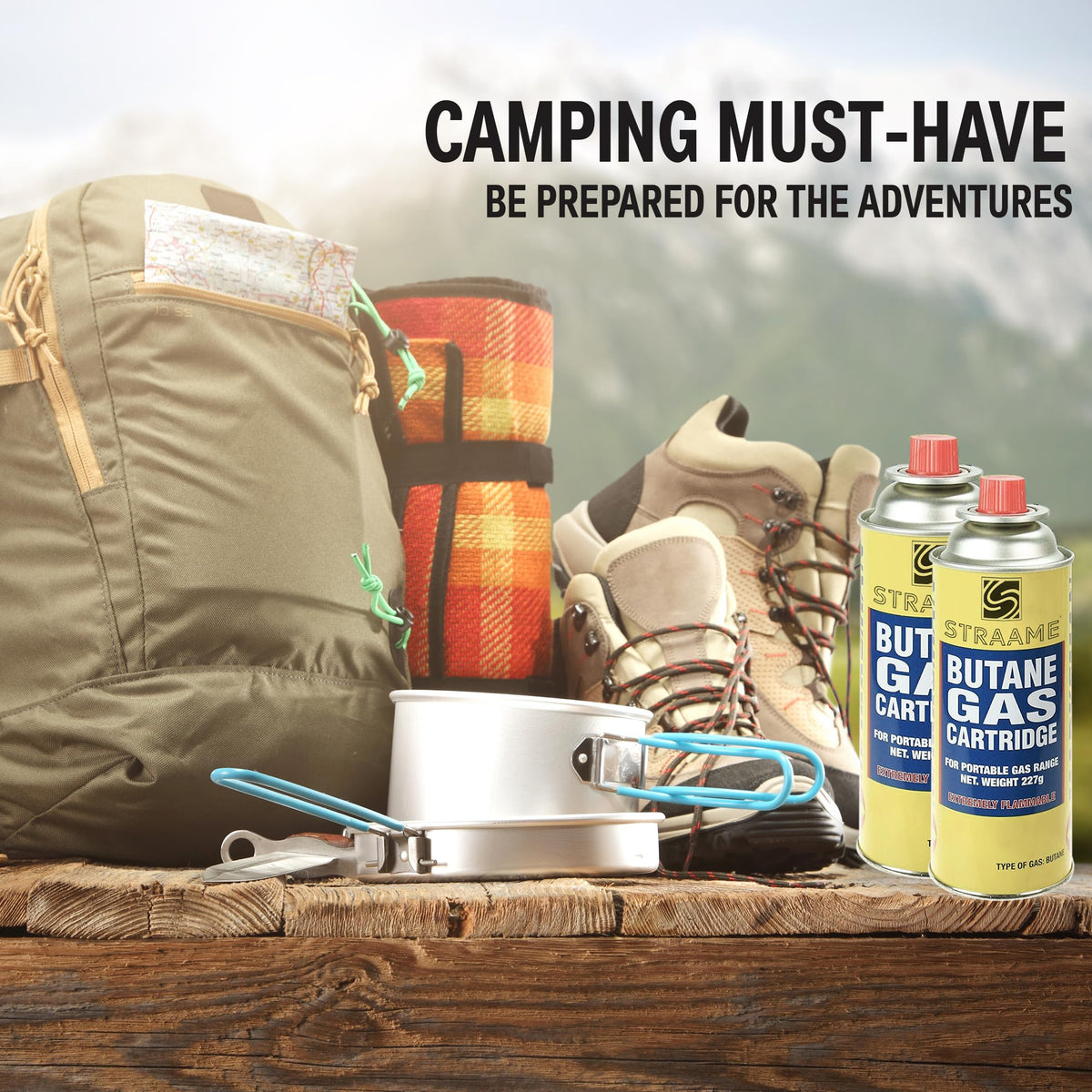 Straame Camping Gas Cartridges 227g, Portable Push-Fit Canisters, Pack of 4