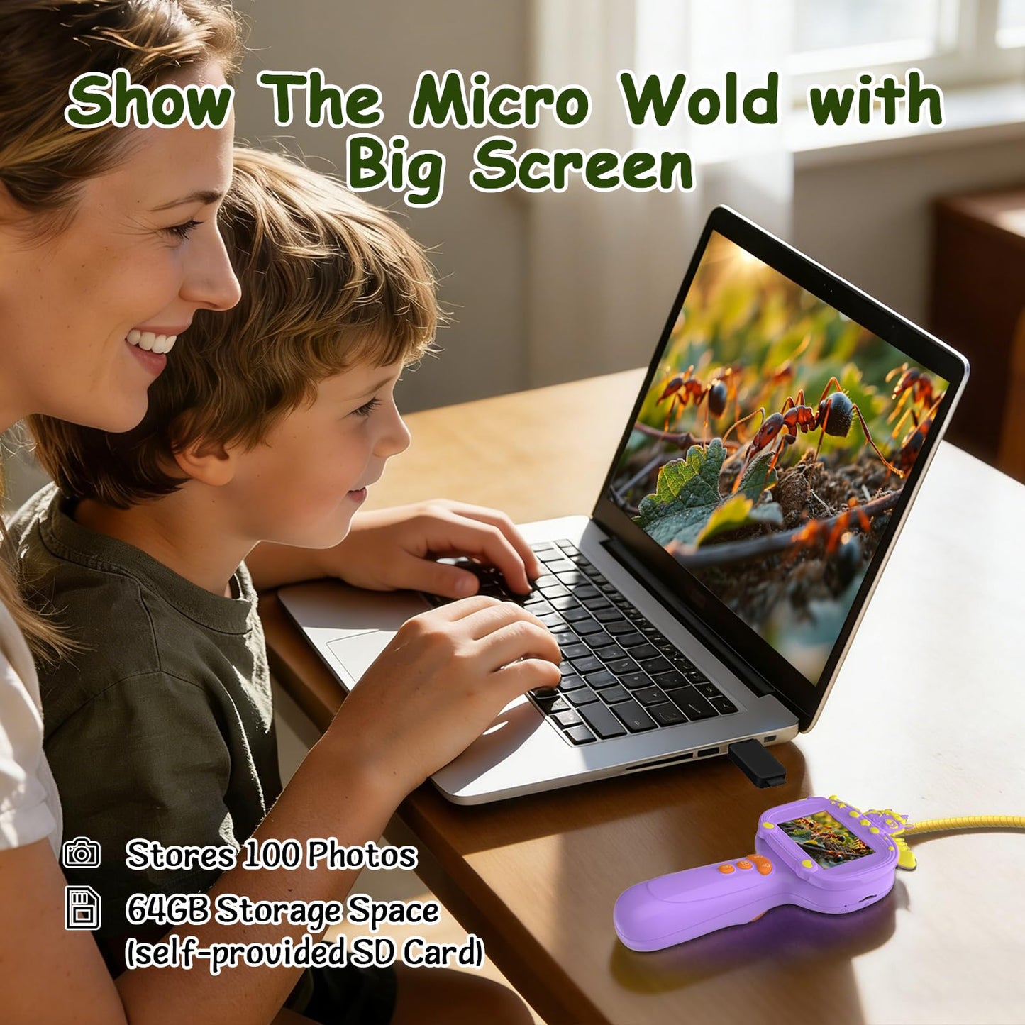 Kids Endoscope Camera with Light, Educational Science Toys Kit, Best Birthday Gifts for 4,5,6,7,8,9,10 Years old Boys & Girls, for Outdoor Camping Nature Exploration Activities (Purple)
