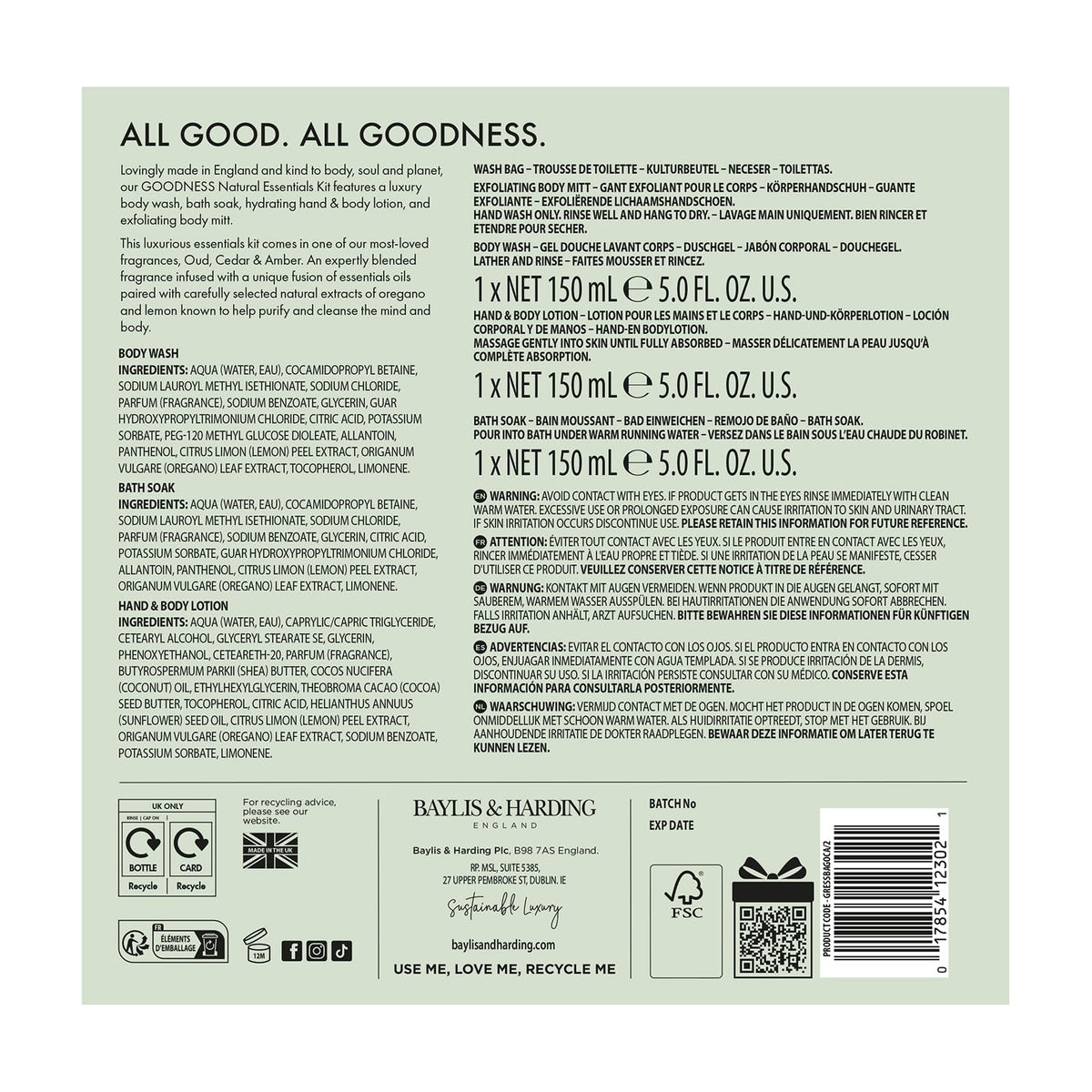 Baylis & Harding Goodness Natural Body Wash 500ml 3 pack