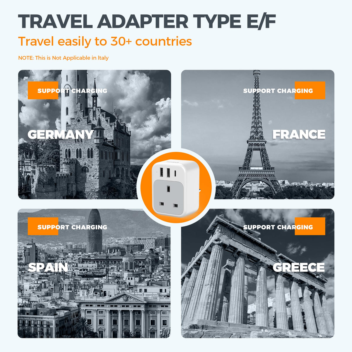TESSAN UK to South Africa Plug Adapter, Type M Travel Adaptor with USB C