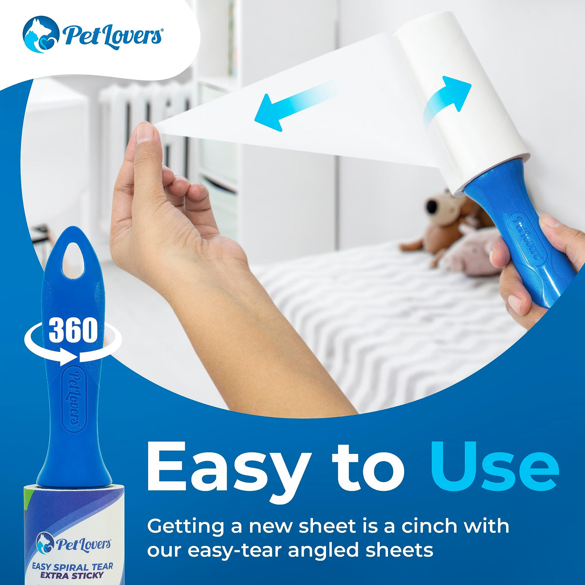 PetLovers Extra Sticky Lint Roller Mega Value Set 450 Sheets for Pet Hair Removal Dog and Cat Lint Remover 5 Pack