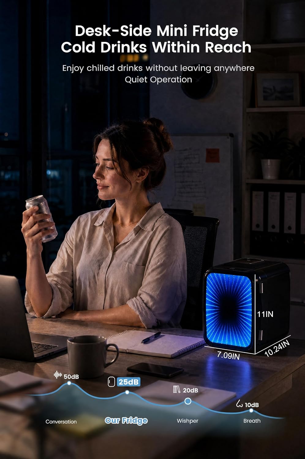 Mini Fridge, 4 Litre/6 Can Small Fridge with Dimmable LED Light, AC/DC Portable Mini Cooler and Warmer, Gaming Fridge for Bedroom, Office, Games Room and Car Great Gift for Teens