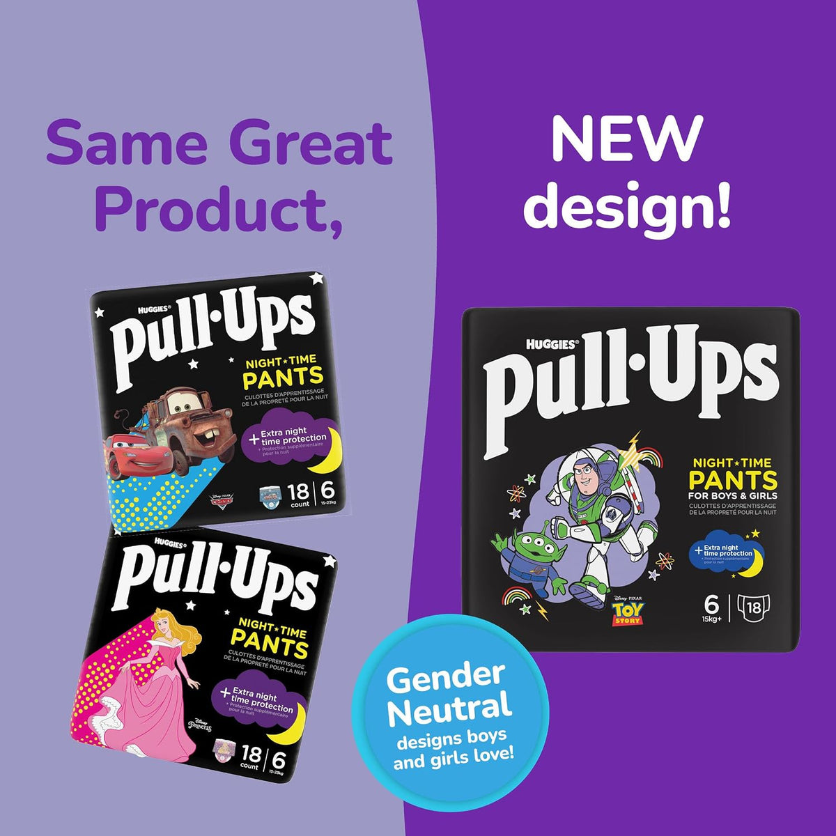 Huggies Pull-Ups, Trainers Night Nappy Pants for 2-4 Years - Size 6-7 Pull Up Nappies (36 Pants) - Extra Night Time Protection - Support for Consistent Potty Training Routines