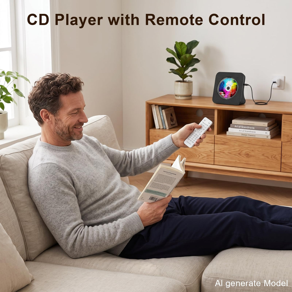 Portable CD Player with Bluetooth, Gueray Desktop CD Players for Home, Bulit-in Double HiFi Speakers, AUX&Headphone Jack, FM Radio Boombox with Remote Control, USB Port,LCD Display (Blue)
