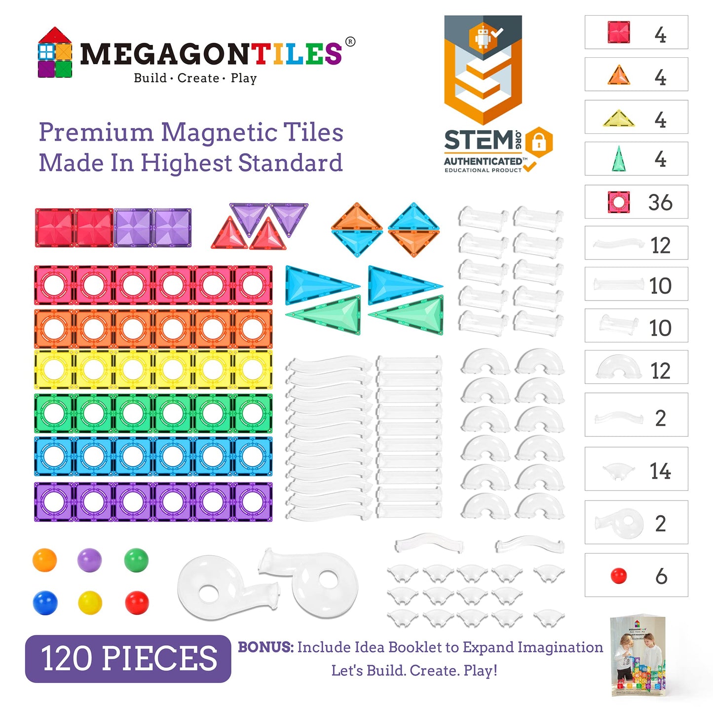 MEGAGONTILES 110PCS Premium Magnetic Tiles Set | STEM-Authenticated Magnetic Building Blocks | Educational Construction Toy for Kids Ages 3–8 (Boys & Girls)