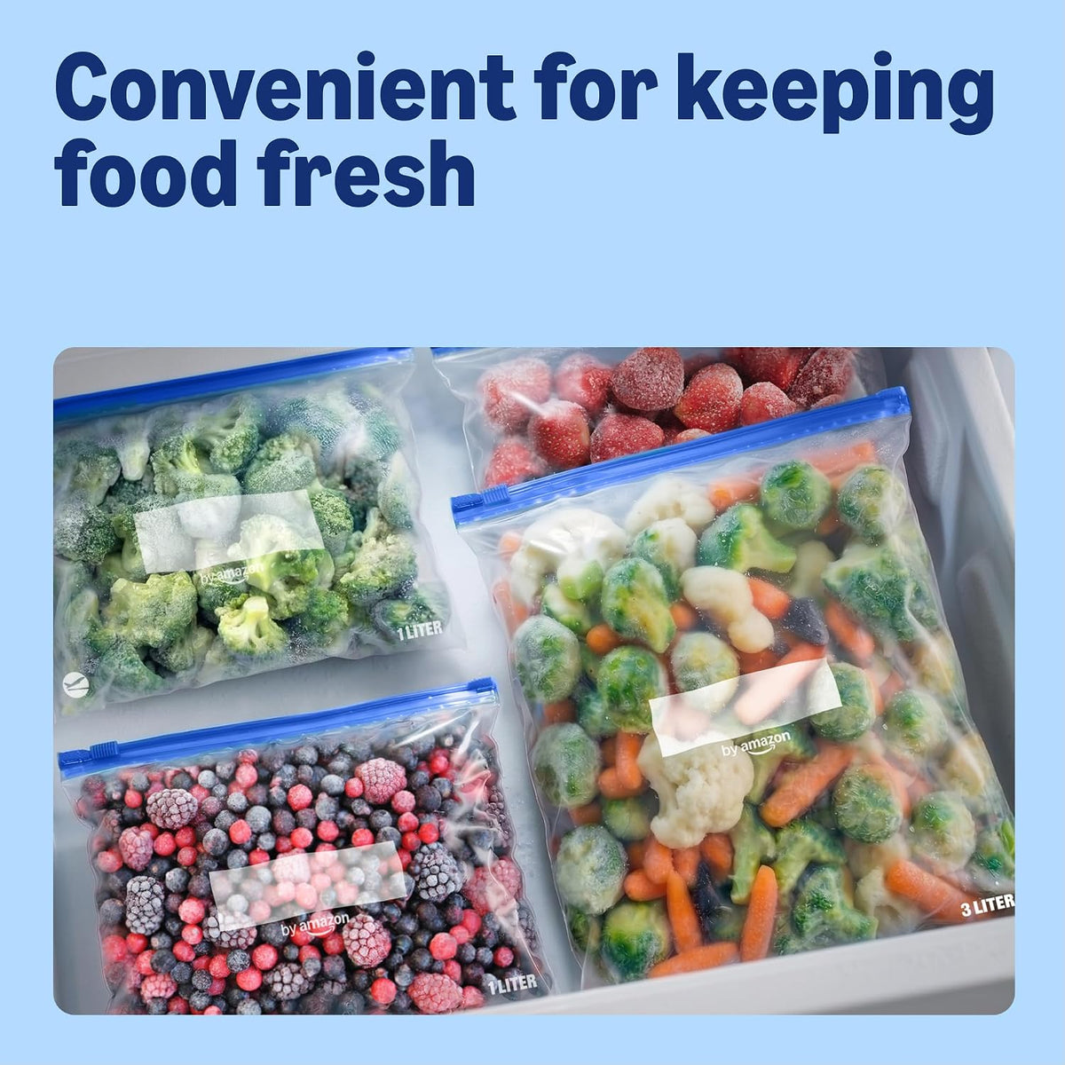 by Amazon 1 Litre Freezer Bags with Glide Closure, Pack of 20