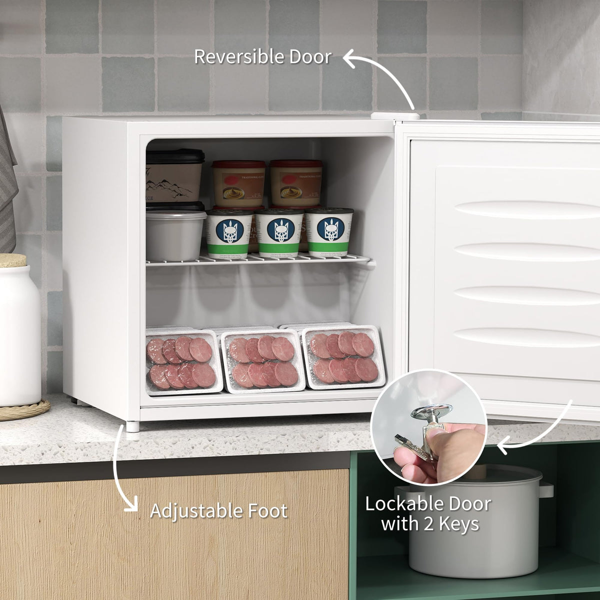 HOMCOM Tabletop Mini Freezer, 35L Capacity, Reversible Door, Silver Tone