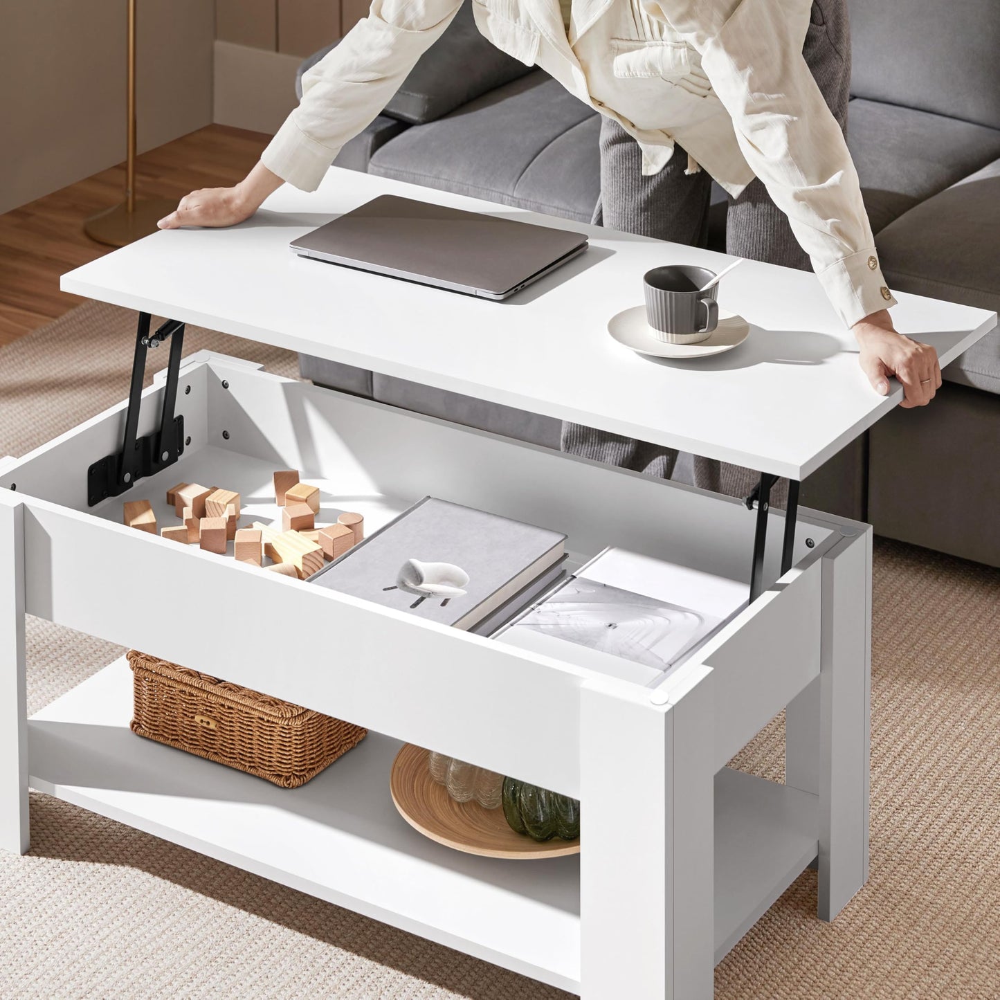 Yaheetech Lift Up Coffee Table, Wooden Lifting Coffee Table with Hidden Storage Drawer and Open Shelf, Space-saving Tea Tables for Living Room/Reception, Espresso