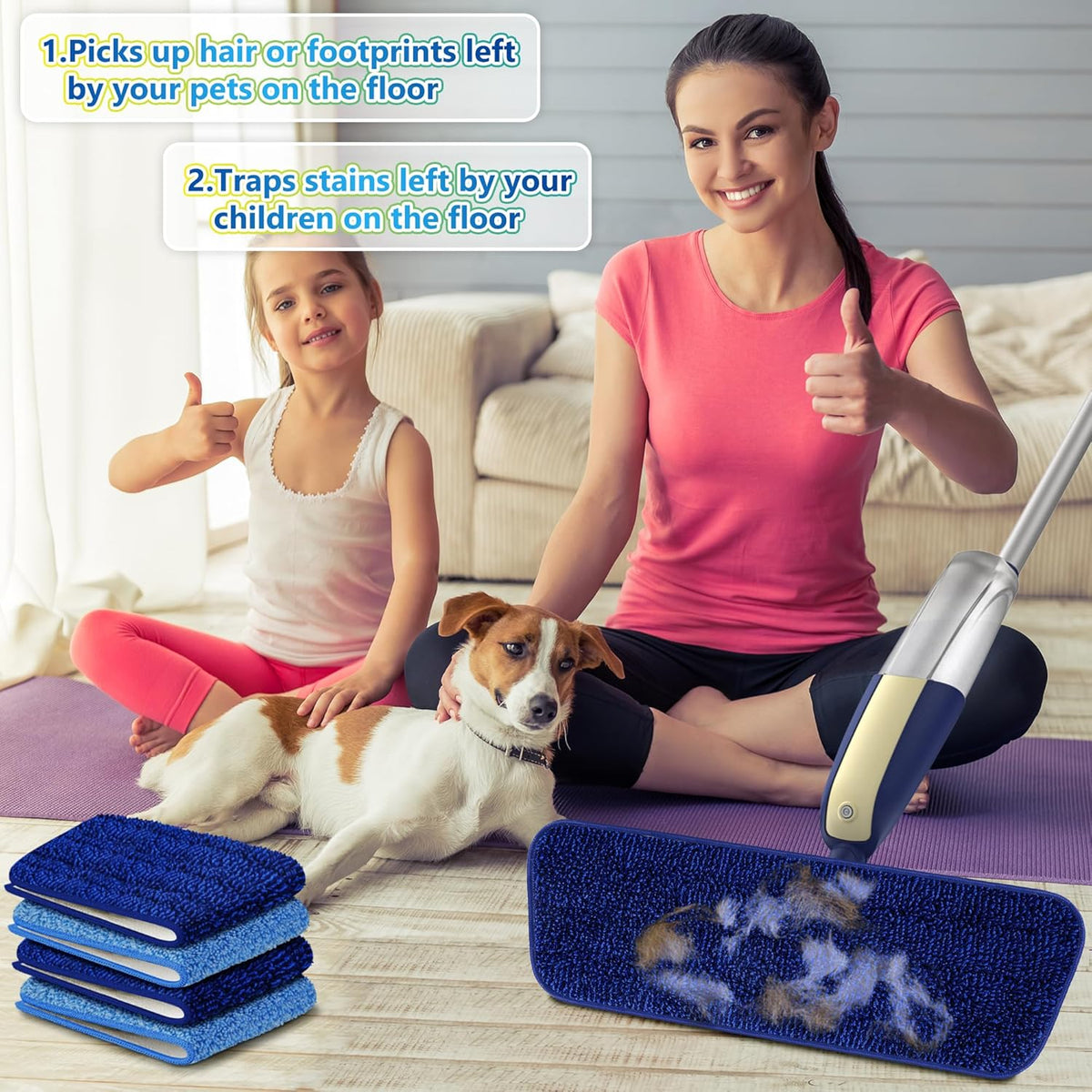 Microfibre Floor Mop with 4 Washable Pads: Spray Mops for Cleaning Floors
