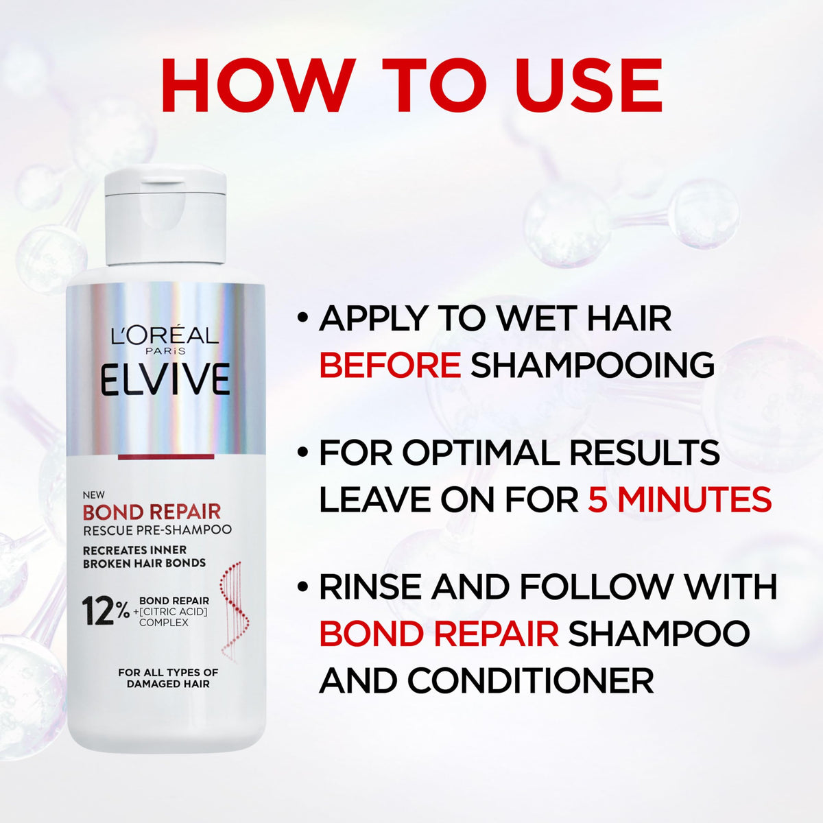 L'Oréal Paris Elvive Bond Repair Sulphate-Free Shampoo, Damaged Hair, 200ml