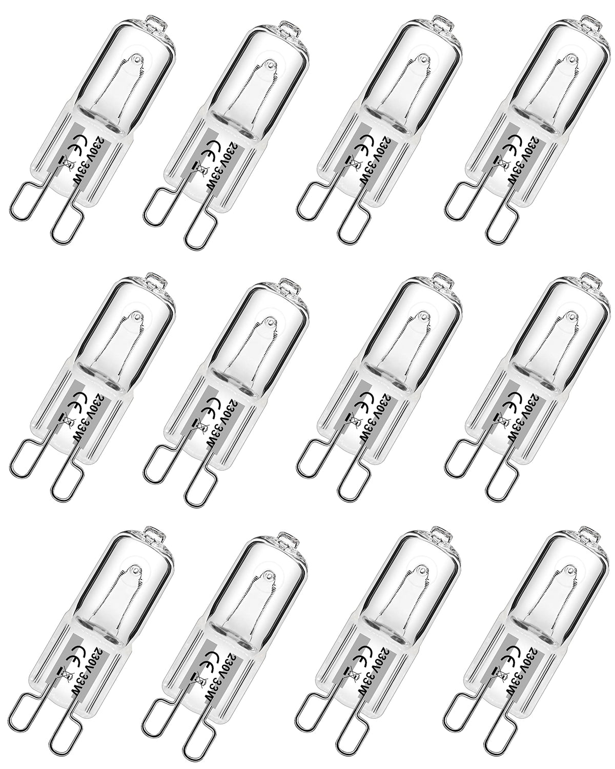 G9 Halogen Light Bulbs, 28W Dimmable Capsule, Warm White 230V 2700K, Non-Flicker - 12 Pack