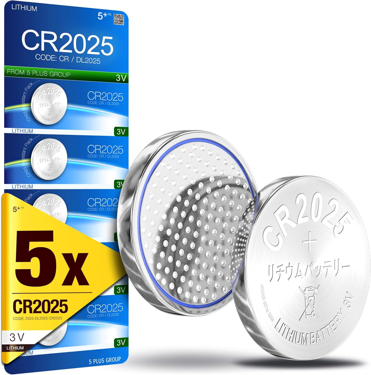 CR2025 DL2025 3V Lithium Coin Cell Batteries (5 Pack) – Long Lasting Button Battery for Car Key Fobs, Scales, Toys, LED Lights & Medical Devices