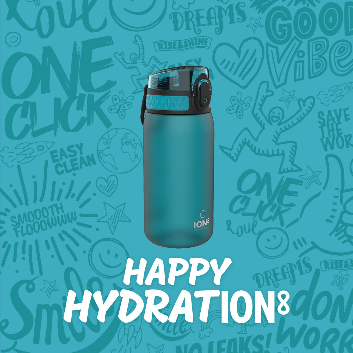 ION8 Kids Water Bottle, 350 ml/12 oz, Leak Proof, Easy to Open, Secure Lock, Dishwasher Safe, Carry Handle, Hygienic Flip Cover, Easy Clean, Odour Free, Rose Pink
