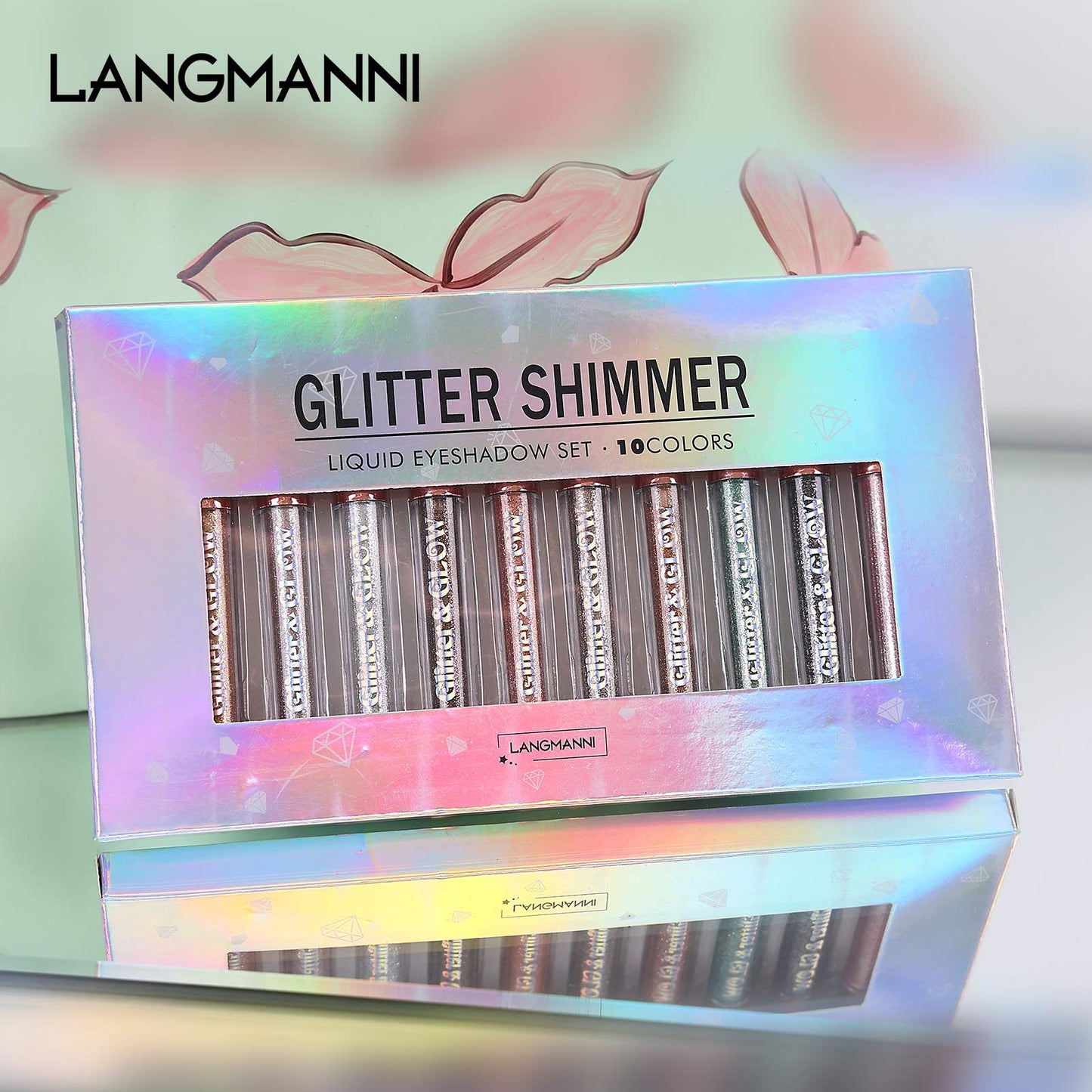 LANGMANNI 10 Pcs Liquid Glitter Eyeshadow Metallic Shimmer Sweatproof Makeup Set, Matte Pressed All Highly Pigmented Blending Powder, Perfect For Every Woman & Girl (#B), Pack of 1
