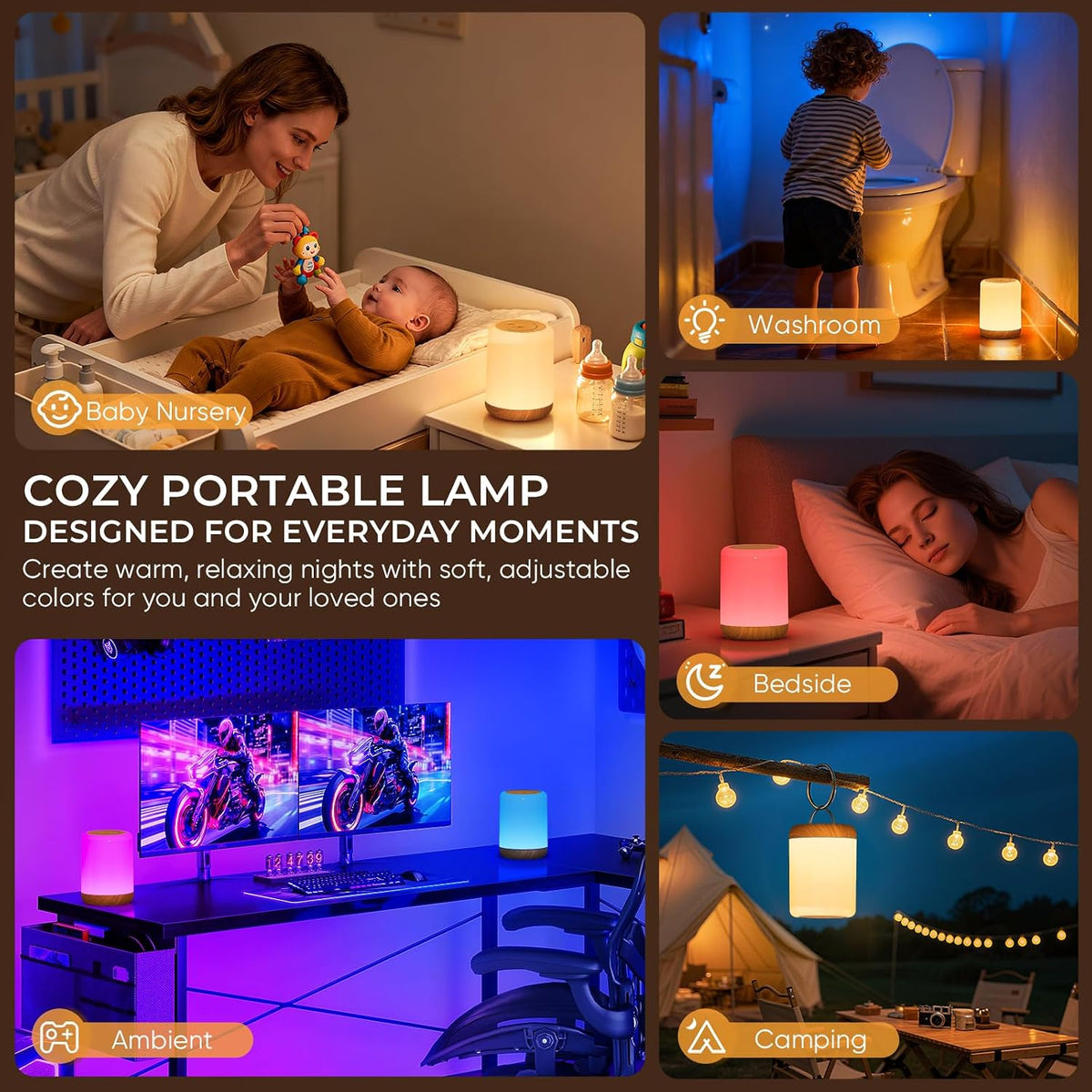 MEDE Night Light, Dimmable Bedside Lamps with RGB for Toddler, Kids, Adults