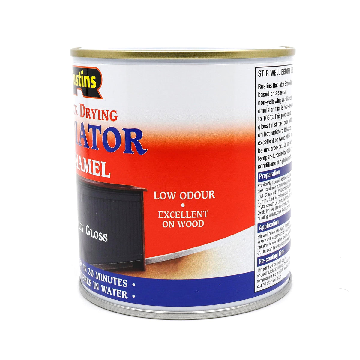 RUSTINS Quick Drying Radiator Enamel Satin - Black 500ml – Durable, Long-Lasting Finish for Radiators That Stands the Test of Time