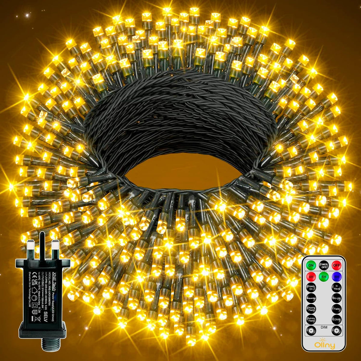 Ollny Smart Outdoor Fairy Lights, 20m 200 LEDs, RGB+W, App Control