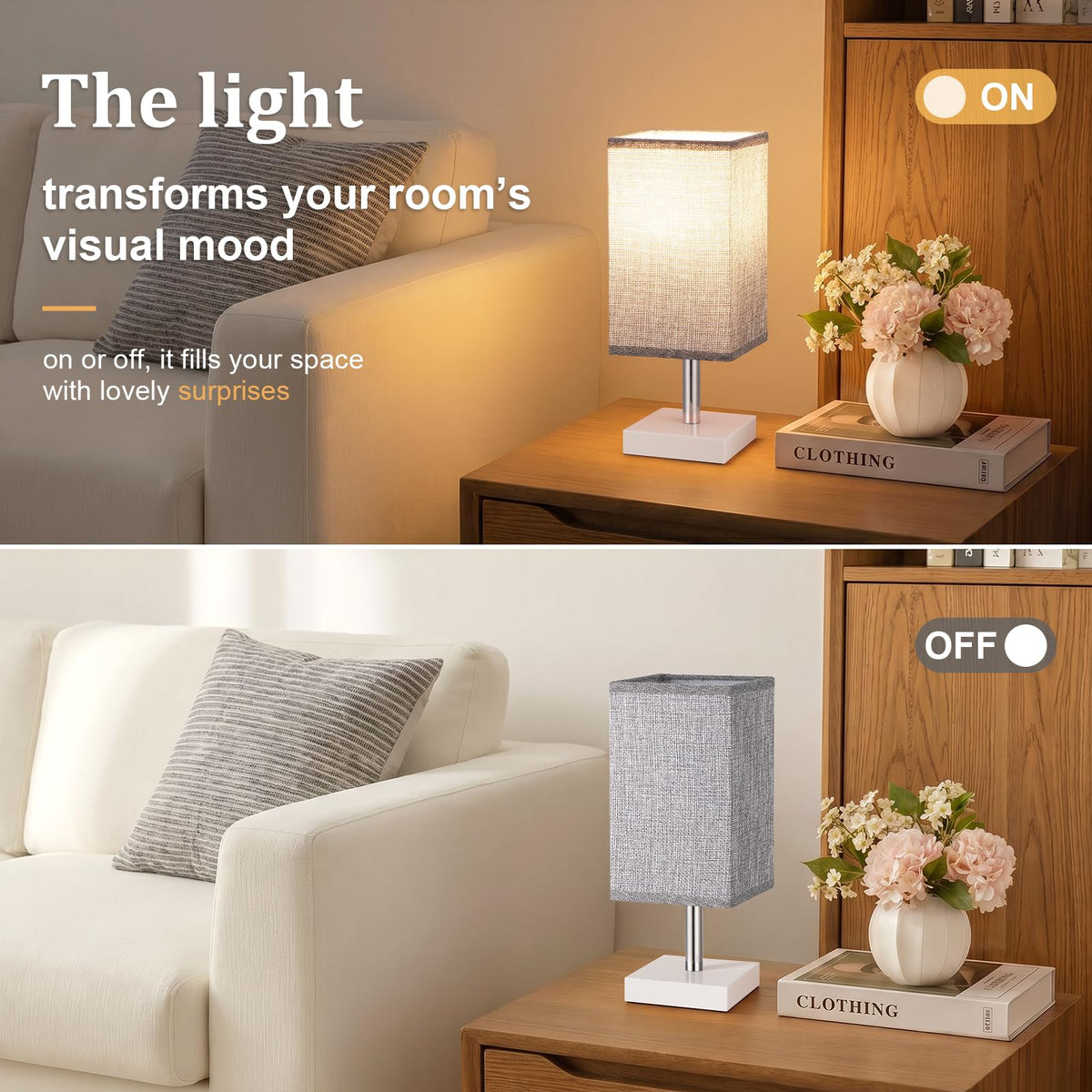 White Table Lamp for Bedroom, Small Bed Lamp with for Bedroom, Silver Base(Bulb Included)
