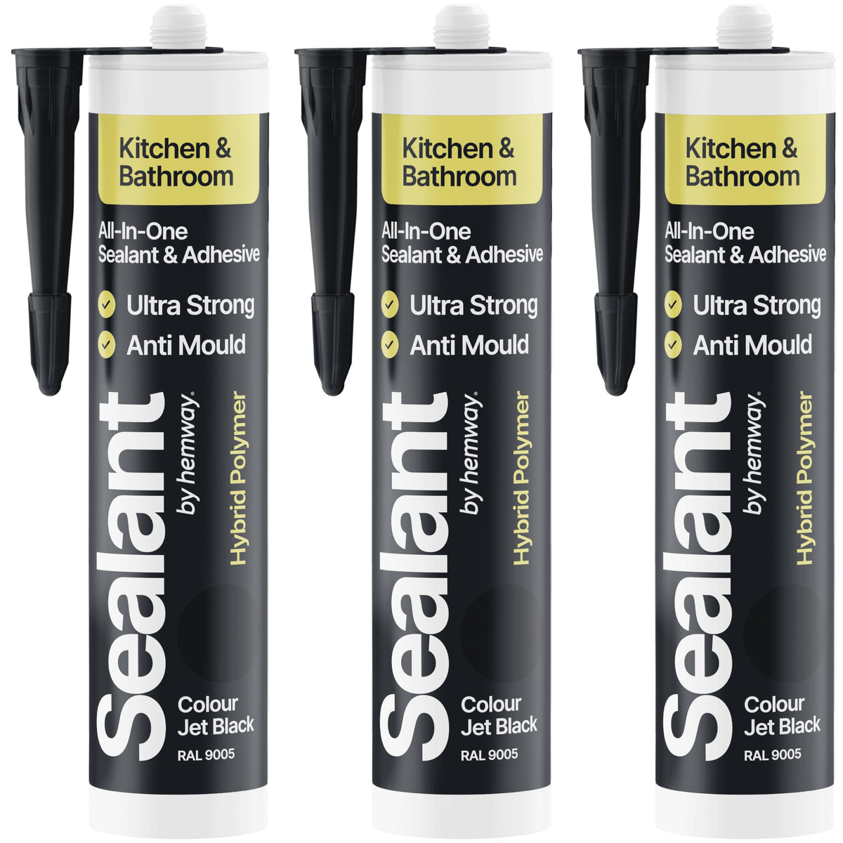 Hemway Kitchen & Bathroom Crystal Clear Sealant & Adhesive 300ml 3 Pack