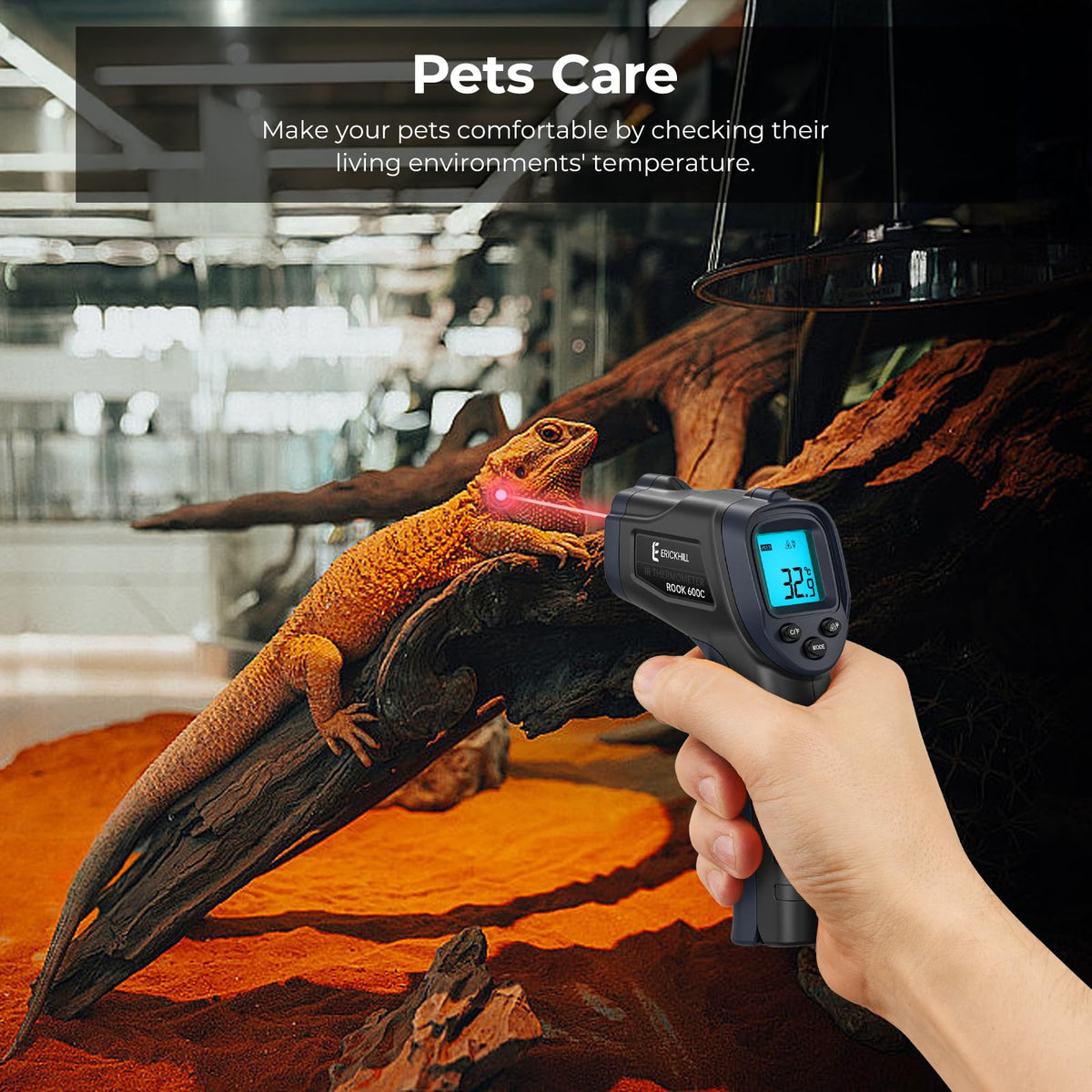 ERICKHILL Infrared Thermometer -50℃~550℃ With -50~260℃ Meat Thermometer, Non-Contact Laser Thermometer Gun LCD Backlit Digital Display Adjustable Emissivity - for Vehicle Repair/Cooking/BBQ/Freezer