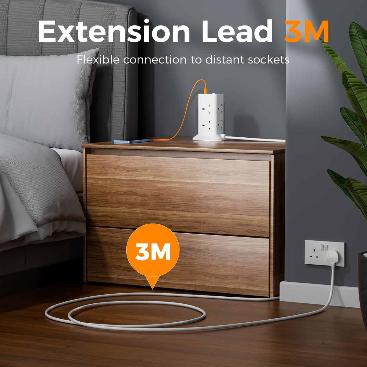 TESSAN Tower Extension Lead with USB C Slots