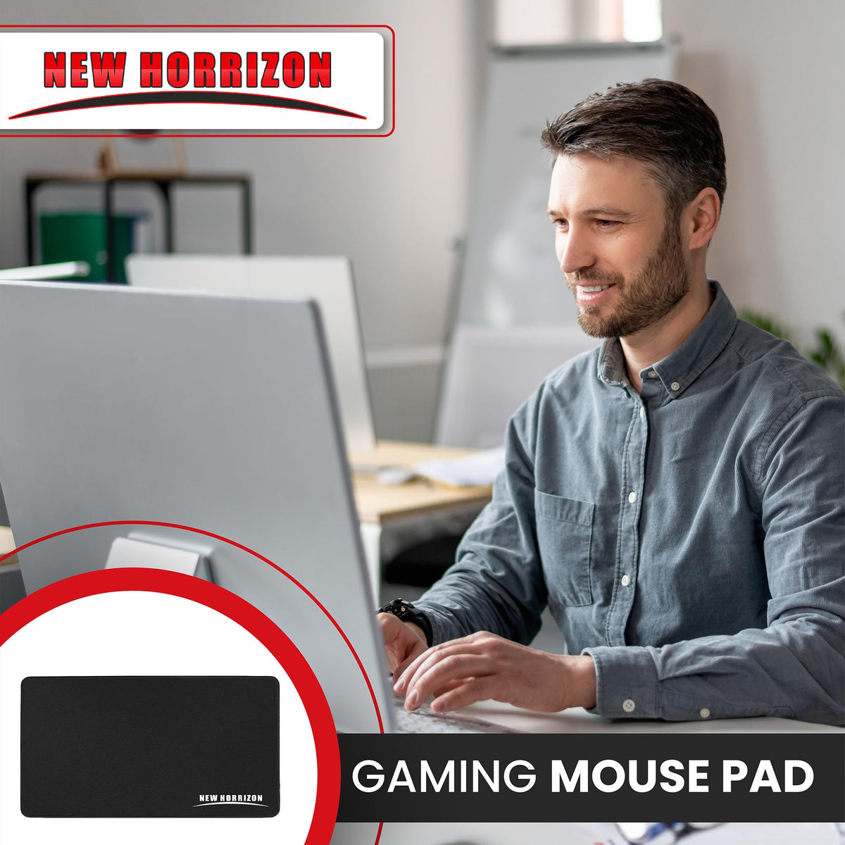 New Horrizon Gaming Mouse Pad, Mouse Mat Black, 290x210x5mm