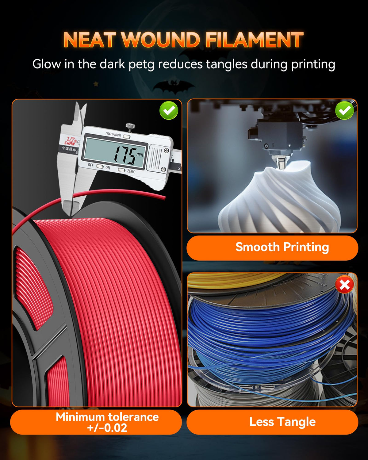 TECBEARS PETG Filament 1.75mm Black 1KG, High Strength & Toughness