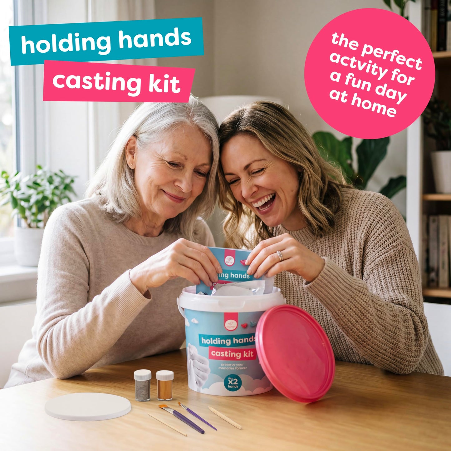 Chuckle Holding Hands Casting Kit with Display Base and Paints - DIY Sculpture 3D Plaster Hand Mould Statue Unique Keepsake Gift for Couples, Anniversaries, and Weddings