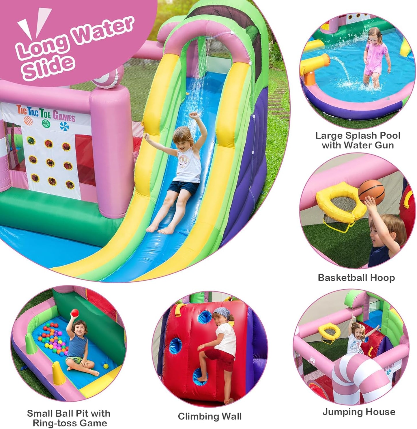 Maxmass Kids Inflatable Bounce House with Water Slide, Climbing Wall & Pool — 425 x 375 x 225 cm