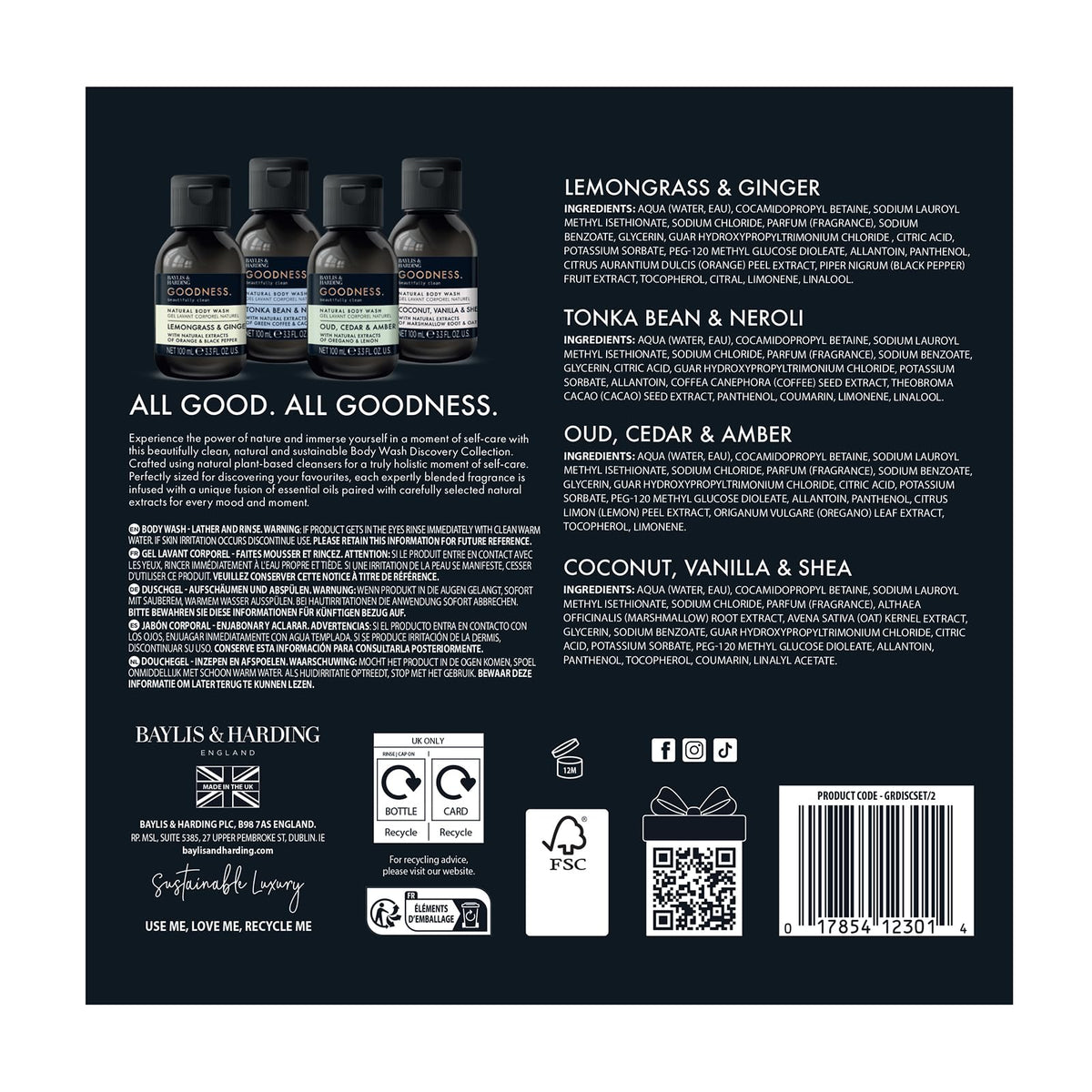 Baylis & Harding Goodness Natural Body Wash 500ml 3 pack