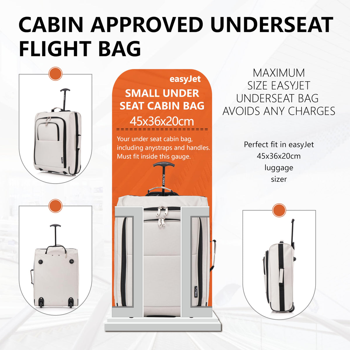 Easyjet 45x36x20 Carry on Suitcase Approved Underseat Cabin Bag Case Lightweight Hand Luggage 1.3kg 33L Black