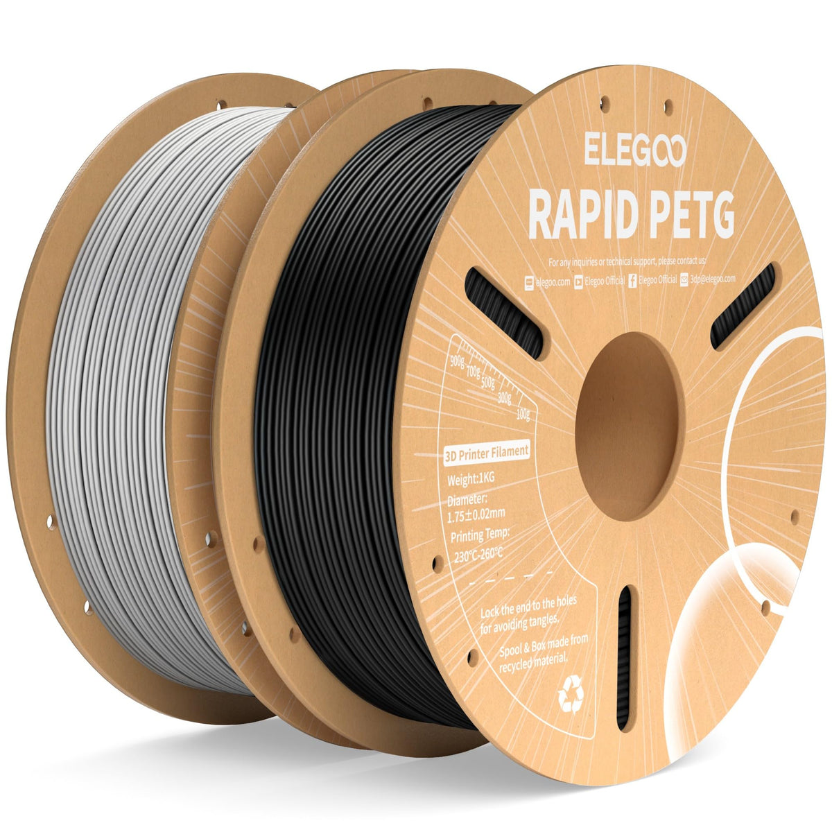 ELEGOO Rapid PETG 3D Printer Filament 1.75mm Black 1KG