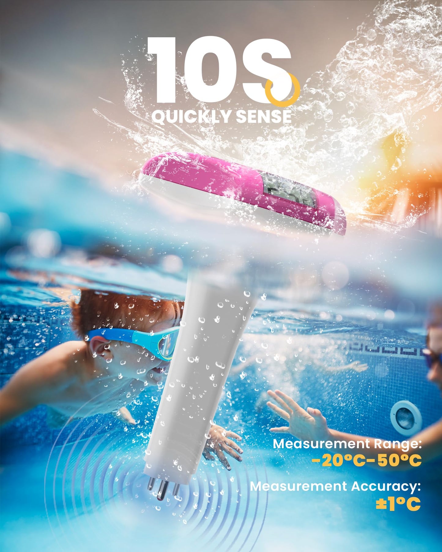 BALDR Solar Pool Thermometer Floating, with LCD Large Digital Display Easy to Read,IPX-8 Waterproof&Environment-Friendly Water Temperature Thermometer Suit for Swimming Pool, Ice Bath, Jacuzzi Hot Tub