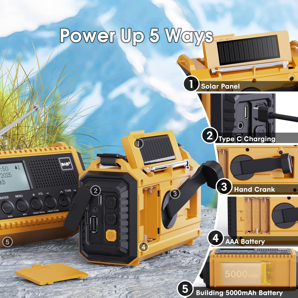 ROCAM Wind up Radio Solar, Battery, Torch, Portable DAB Radio