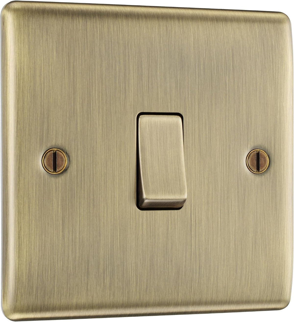 BG Electrical Single Wall Light Switch, 2 Way, Raised and Slim Profile, Round Edges, Nexus Metal, Antique Brass, 20A, 16AX, NAB12
