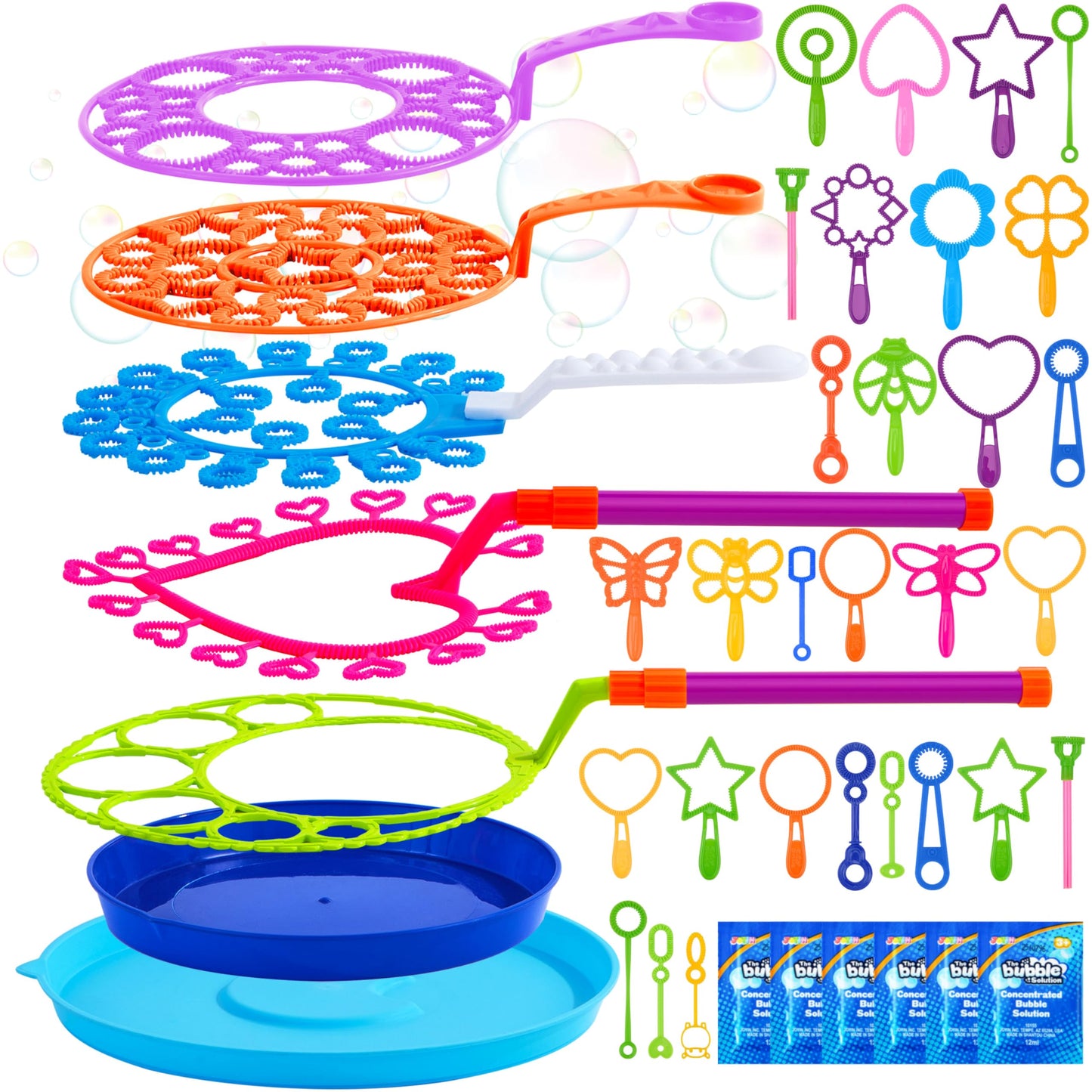 JOYIN Big Bubble Wands Set Bulk for Kids Summer Outdoor Toy Game Activity Party Favors, 18 Pcs Giant Bubble Maker with Tray, 12" Large, 6 Pcs Solution Suitable for All Age People