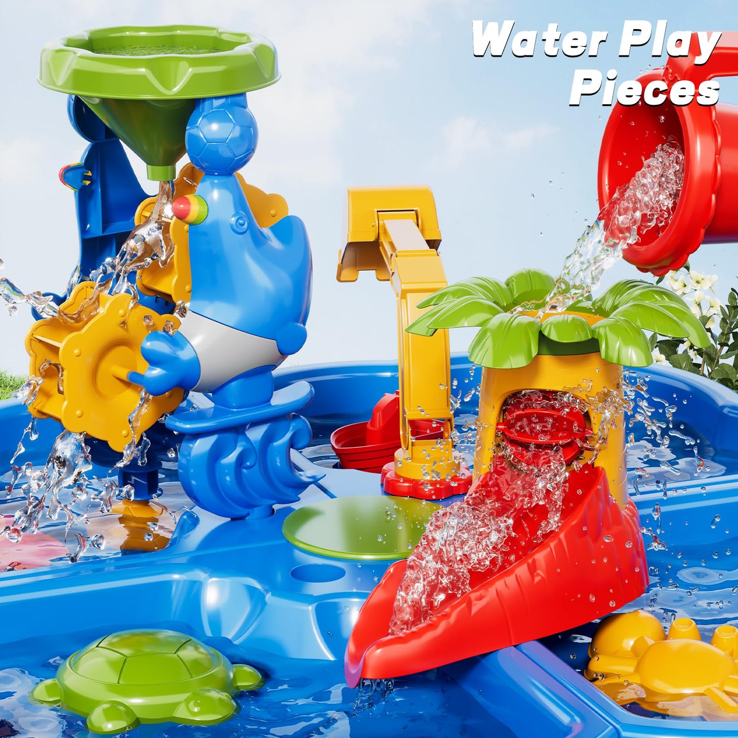 Ci Vetch Sand and Water Table for Toddlers 1-3, Kids Outdoor Activity Water Tables with Beach Fun Sand Toy, Summer Outside Toys Water Playset for Toddler Boys Girls Ages 2 3 4 5 6 7 8