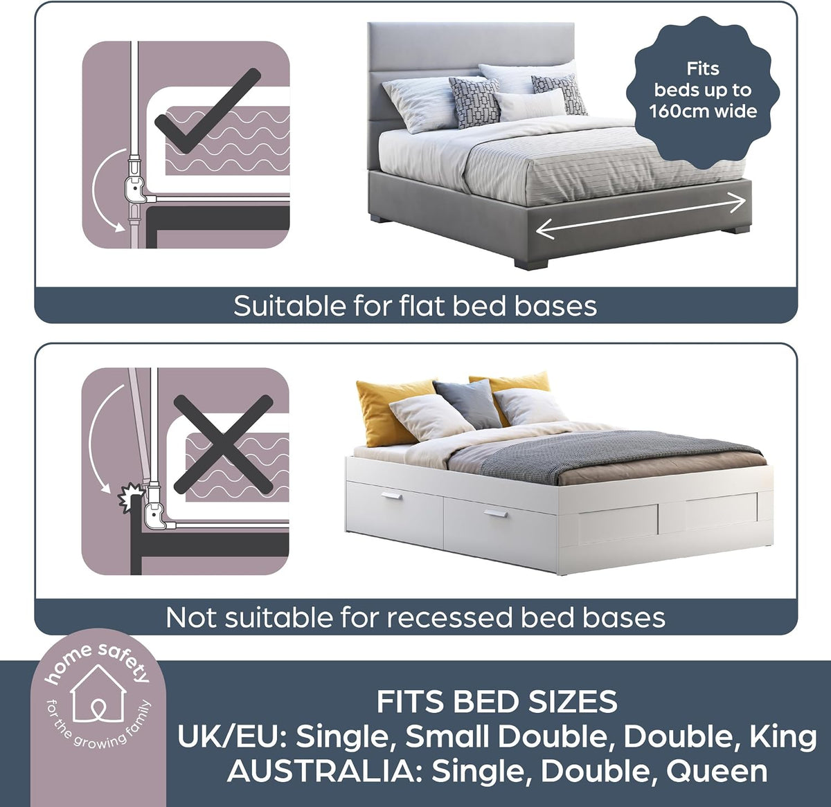Dreambaby Phoenix Toddler Bed Guard - Foldable & Travel Safety Rail - Suitable for Single, Double and King Size Mattress - Measures 110cm Wide x 45.5cm Tall