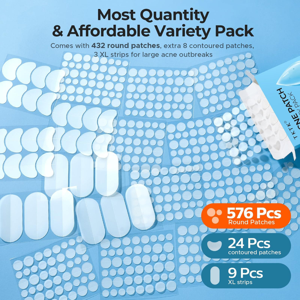 TKTK 443 Count Pimple Patches for Face, Hydrocolloid Spot Stickers, 5 Sizes
