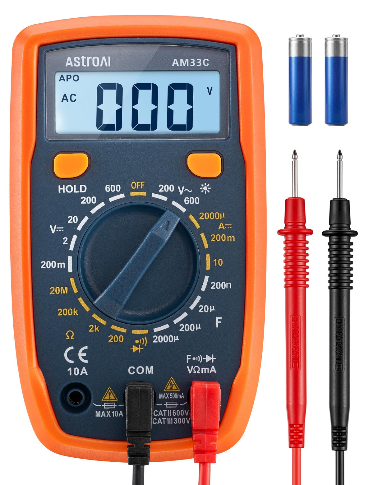 AstroAI Digital Multimeter 2000 Counts with Backlit LCD for DIY Home, Black