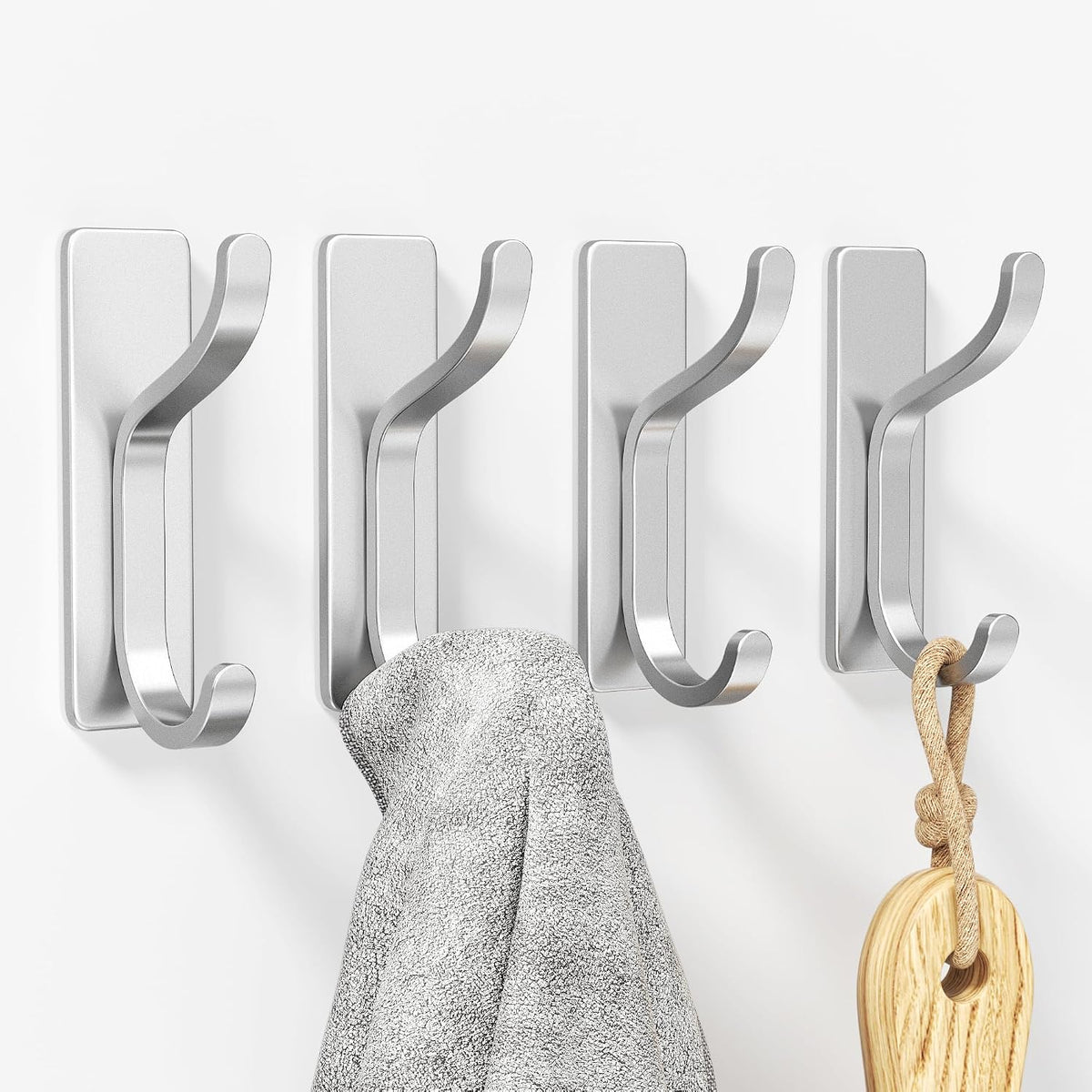 pickpiff Self Adhesive Hooks for Coat,8KG Stick-On Wall Hooks, Black 4 Pack
