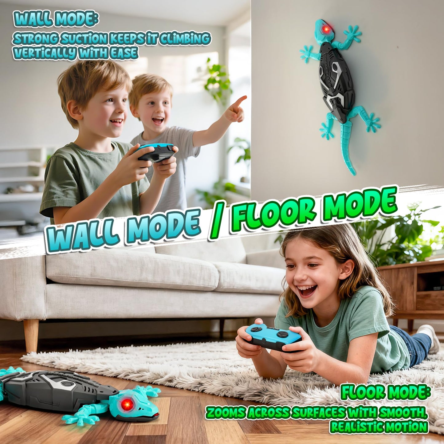 Wall Crawler Gecko, Remote Control Charging Gecko, 360 ° Rotation Lizard Remote Control Toy, Birthday Suitable for Boys and Girls, Boys Toys Age 4 (Blue)