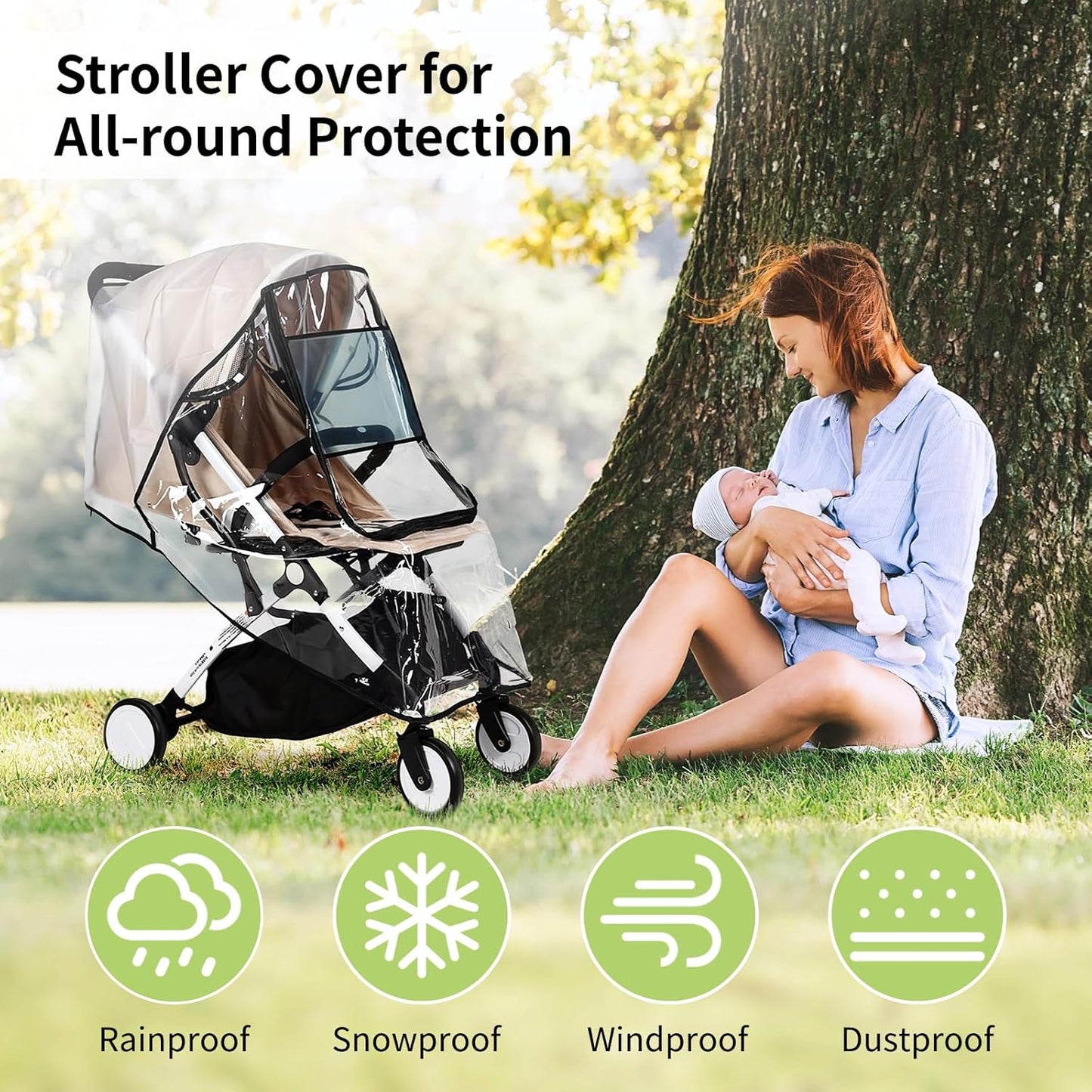 Universal Rain Cover for Pushchair,Waterproof Rain Cover for Pram,EVA Stroller Protector Cover Zipper Window Transparent Travel Weather Shield for Blocks Rain, Snow & Wind